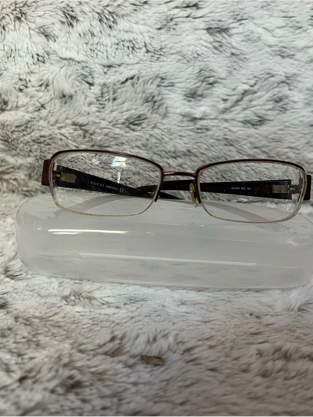 Vintage Gucci Women's Rectangular Metal Frame Glasses in Brown and Gold